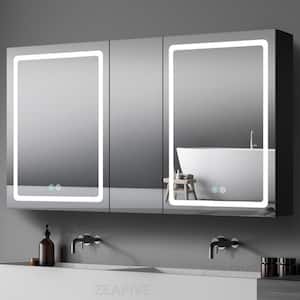 50 in. W x 30 in. H Surface Mount Rectangular Black Aluminum Defogging Led Medicine Cabinet with Mirror for Bathroom