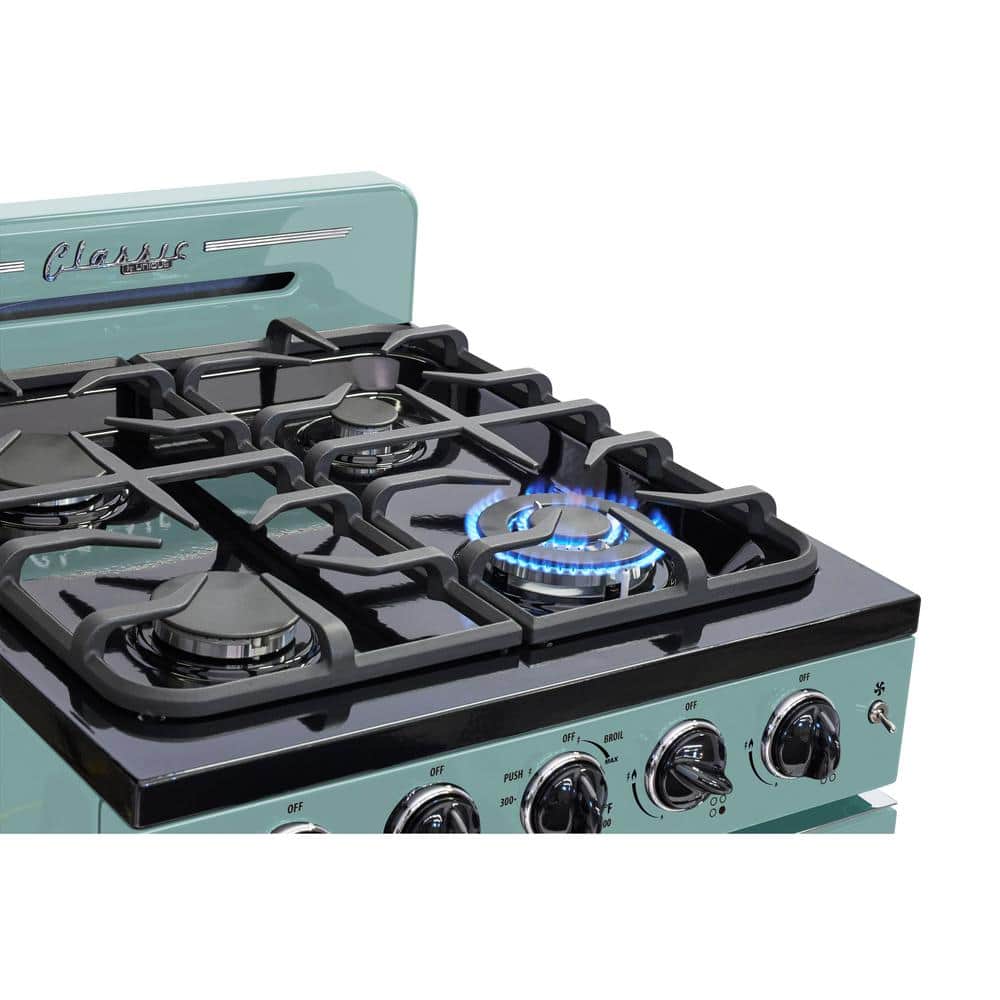 Classic Retro 24" Ocean Mist Turquoise Gas Range with Convection Oven