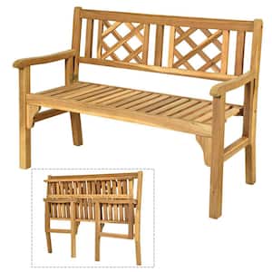 3-Person Acacia Wood Outdoor Bench Folding Armrest