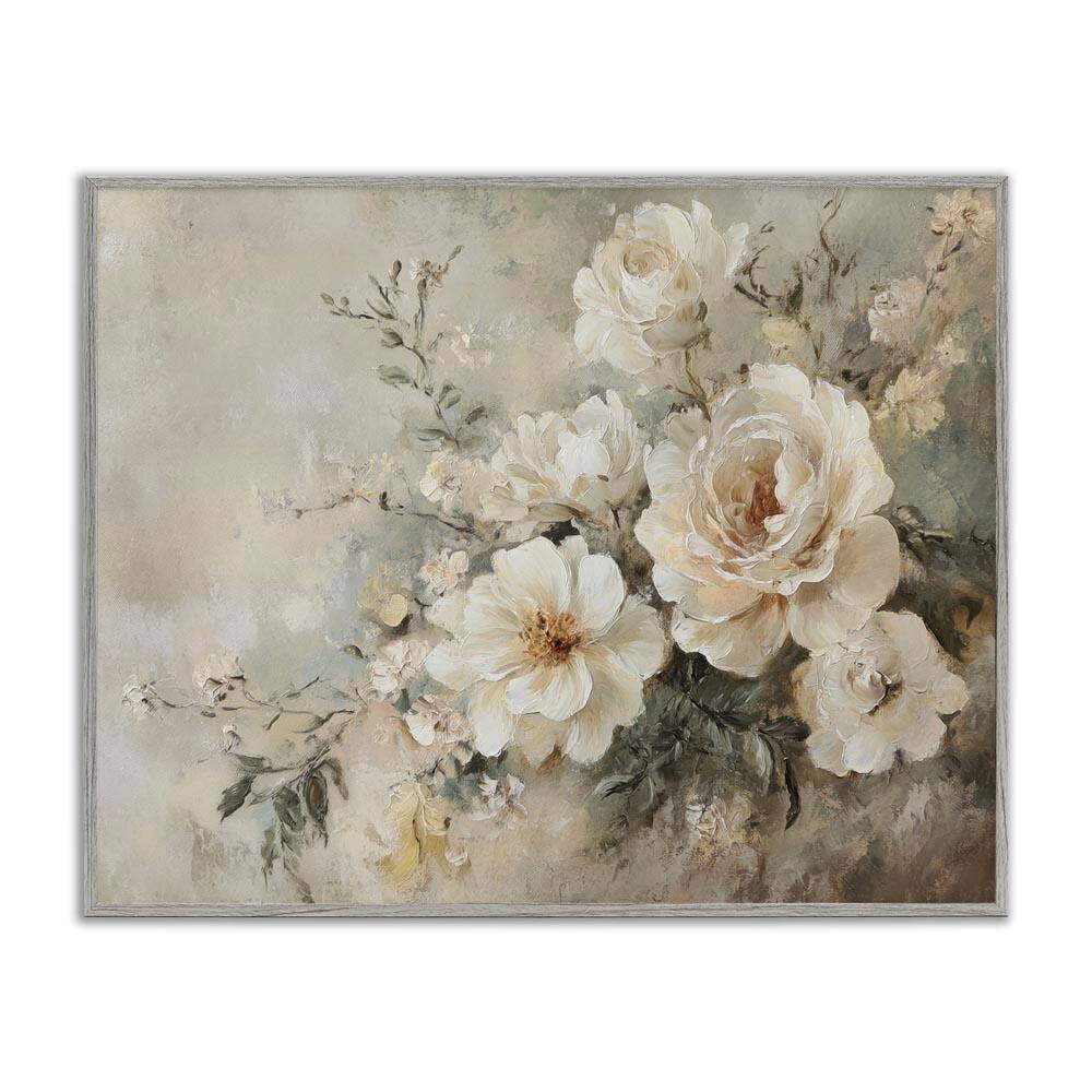 Beige Faded Florals by Petal Prints Design Gray Framed Nature Giclee Art Print 16 in. x 20 in. price history on PriceWatchPro