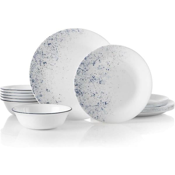 18-Piece Indigo Speckle Triple Layer Glass and Chip Resistant Kitchen Round Plates and Bowls Set(Service for 6)