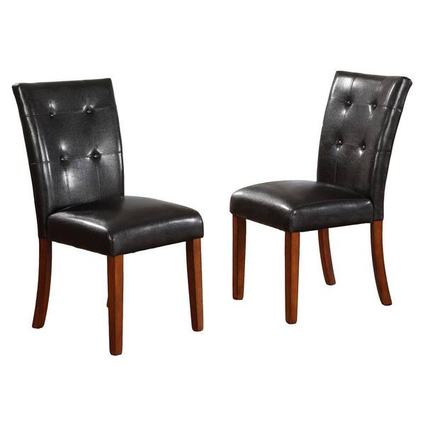 Home Decorators Collection 18 in. H Black Tufted Leather Parson Side Chairs (Set of 2) - DISCONTINUED