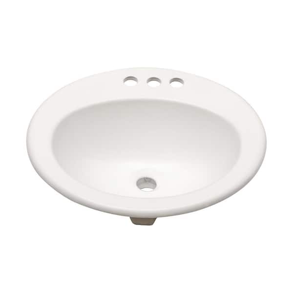 20 in. x 18 in. Drop-In Ceramic Bathroom Sink in White with 3 Faucet Holes Durable Construction