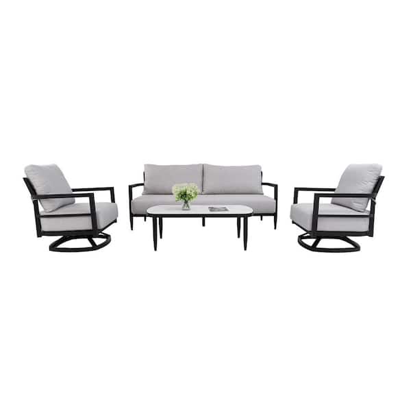 4-Piece Aluminum Outdoor Sectional Set with Sunbrella Cast Silver Gray Cushions for Patio Garden