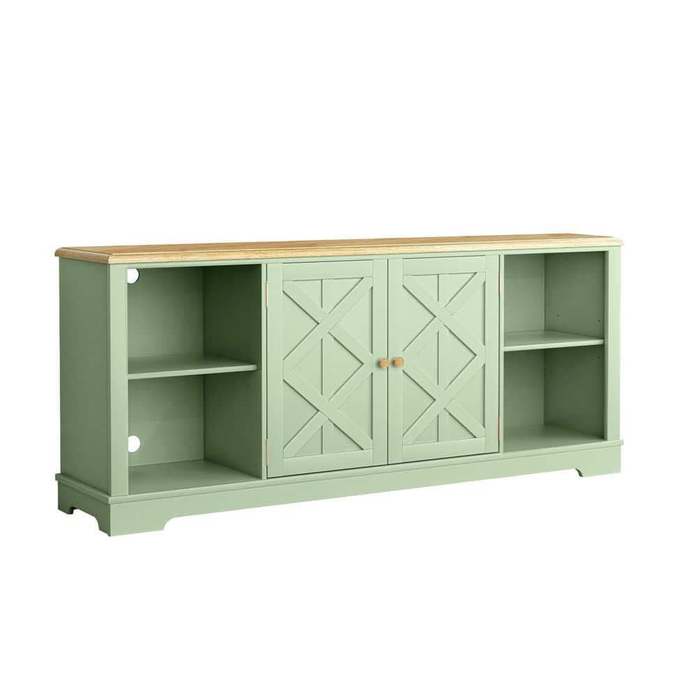 Coastal Farmhouse 70" Weathered Green TV Stand with Cabinet
