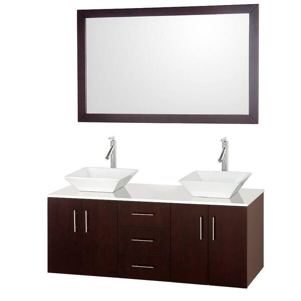 Wyndham Collection Arrano 55 in. Double Vanity in Espresso with Man-Made Stone Vanity Top in White and Porcelain Sink