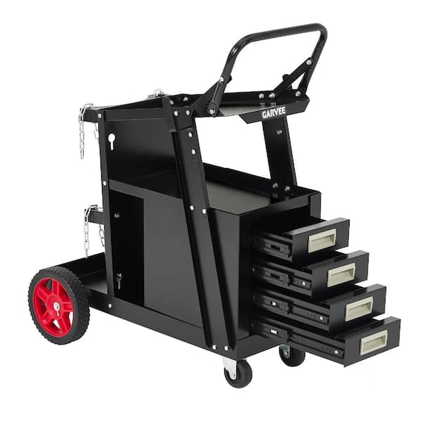 Welding Cart with 4 Drawers,Heavy Duty Welder Cart for Mig/Tig Welder and Plasma Cutter with Handle & Gas Tank Holder