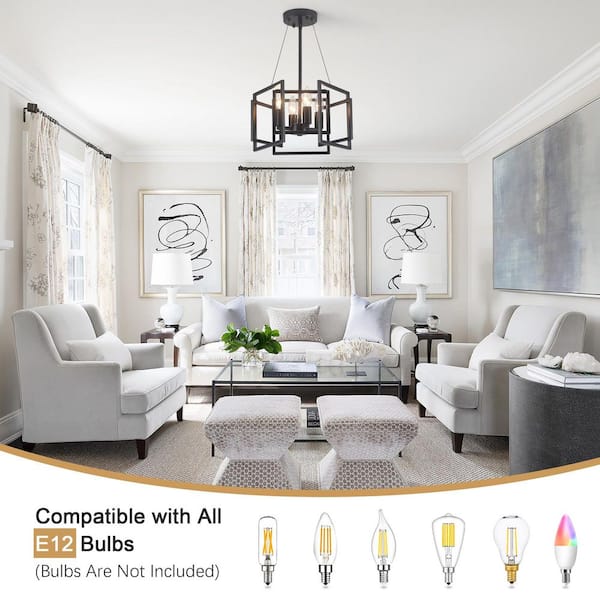 ZJVAIVE 4-Light 12.8 in. Black Metal Geometric Chandelier Light