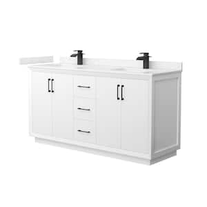 Strada 66 in. W x 22 in. D x 35 in. H Double Bath Vanity in White with Carrara Cultured Marble Top