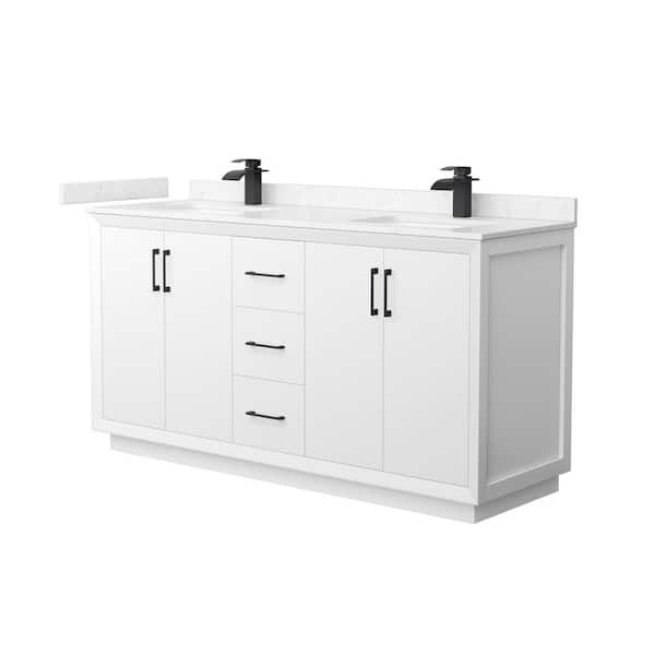 Wyndham Collection Strada 66 in. W x 22 in. D x 35 in. H Double Bath Vanity in White with Carrara Cultured Marble Top