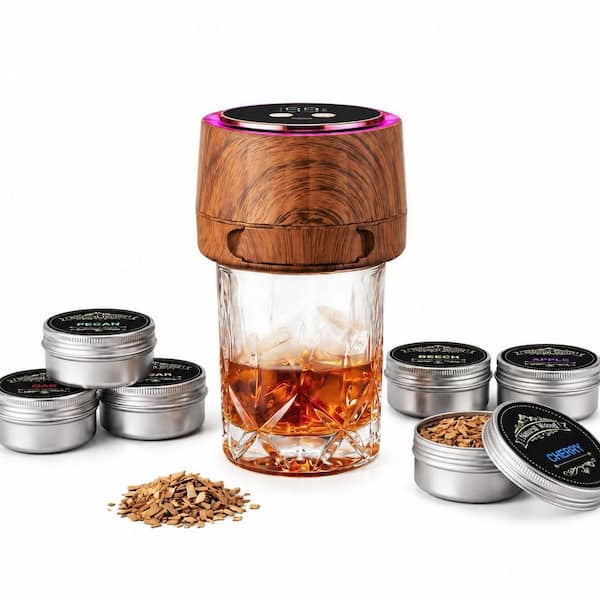 Electric USB Rechargeable Whiskey Smoker Kit with 6 Wood Chip Flavors, Rich Oak, 1-Piece
