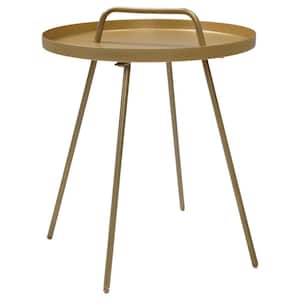 Small Yellow Side Table, Metal Round Side Table with Handle, For Outdoor Garden Bedroom Living Room