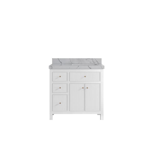Willow Collections Sonoma 36 in. W x 22 in. D x 36 in. H Right Sink Bath Vanity in White with 2 in. Venatino qt. Top