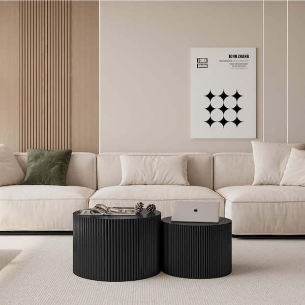 23.62 in. Black Round MDF Coffee Table