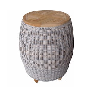 Outdoor Paradise 23.6 in. Kubu Grey Standard Round Woven Resin End Table with Glass