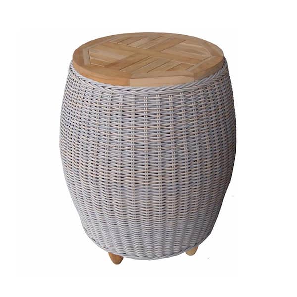 Padma's Plantation Outdoor Paradise 23.6 in. Kubu Grey Standard Round Woven Resin End Table with Glass