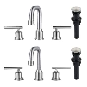 8 in. Widespread 2-Handle Bathroom Faucet with Pop Up Drain, 3 Hole Bathroom Sink Faucet in Brushed Nickel (2-Pack)