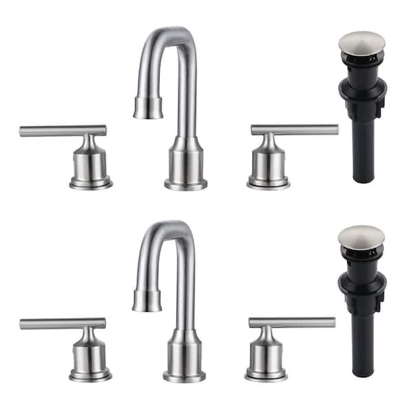 ARCORA 8 in. Widespread 2-Handle Bathroom Faucet with Pop Up Drain, 3 Hole Bathroom Sink Faucet in Brushed Nickel (2-Pack)