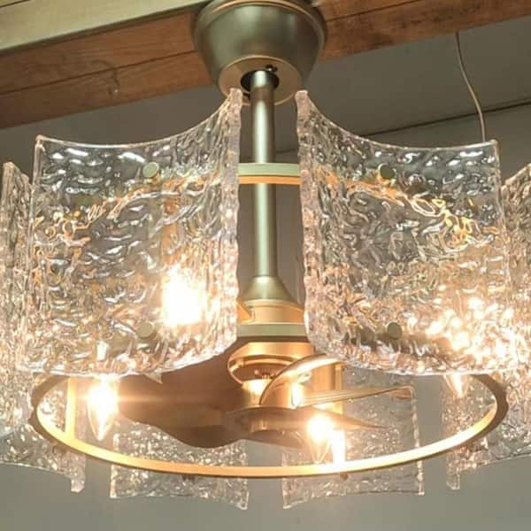 20 in. Indoor Modern Gold Caged Reversible Ceiling Fan With Light and Remote Luxury Crystal Fandelier for Bedroom