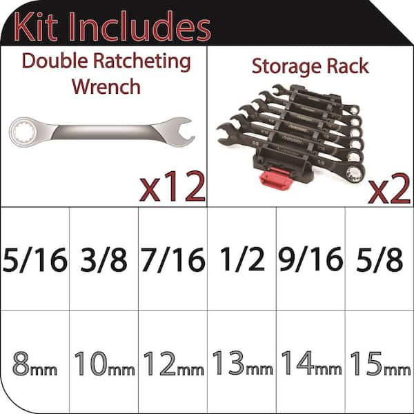 100-Position Double Ratcheting Wrench Set SAE/MM (12-Piece)