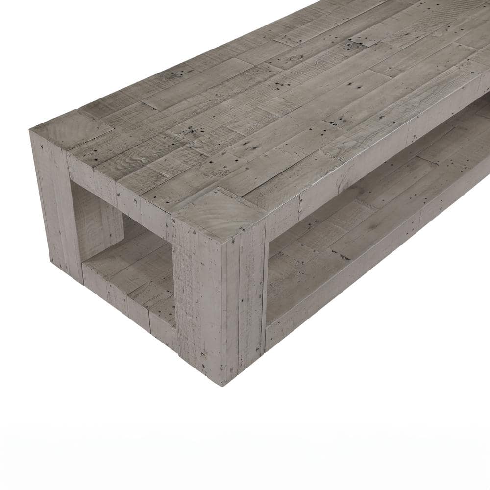 Distressed Gray Reclaimed Pine Rectangular Coffee Table with Shelf