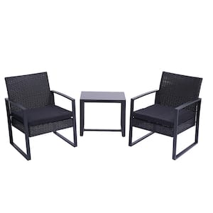 3-Pieces Wicker Patio Furniture Sets Modern Set Rattan Chair Conversation Sets with Black Cushions for Yard