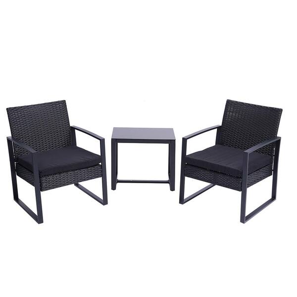 Miscool 3-Pieces Wicker Patio Furniture Sets Modern Set Rattan Chair Conversation Sets with Black Cushions for Yard