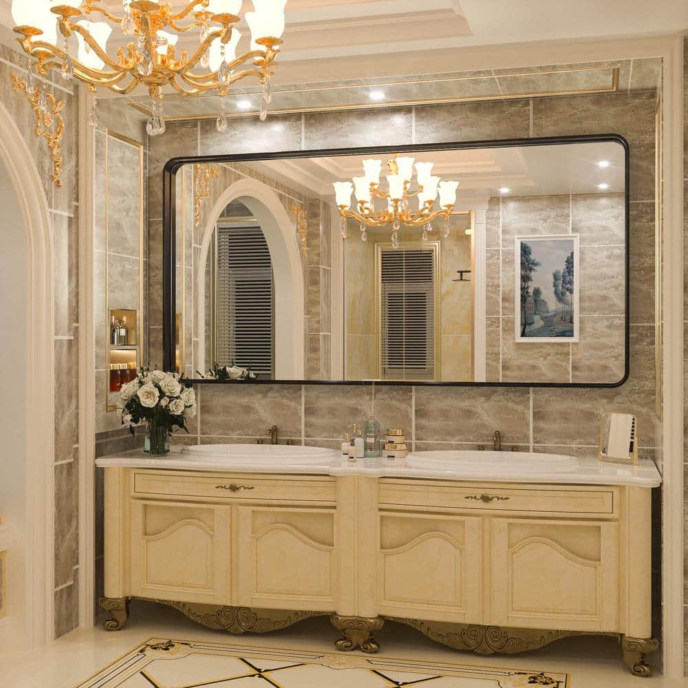 Apmir 72 in. W x 36 in. H Large Rectangular Tempered Glass & Aluminum Alloy Framed Wall Bathroom Vanity Mirror in matte Black -  B18191