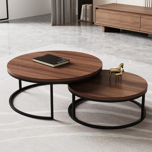 THE RIGHT PATH 31.5 in. Walnut color Round MDF Coffee Table