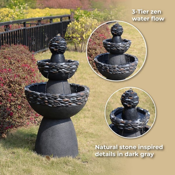 Teamson Home 36.5 in. Electric Polyresin 3-Tier Zen-Style Tiered