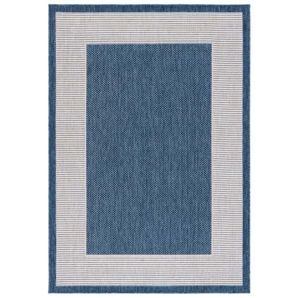 Beach House Blue/Ivory 9 ft. x 12 ft. Double Border Indoor/Outdoor Area Rug