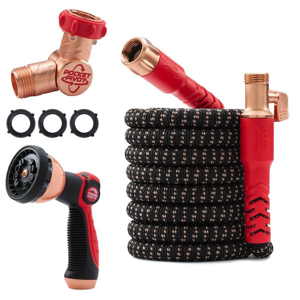 Copper Head 3/4 in x 50 ft. w/New Pocket Pivot Expandable Garden Hose, Swivels 360°, 3X Stronger, Lead-Free, No-Kink