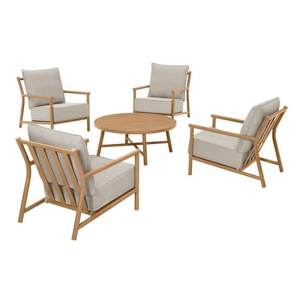 Ashbourne 5-Piece Metal Patio Conversation Set with CushionGuard Warm Stone Cushions