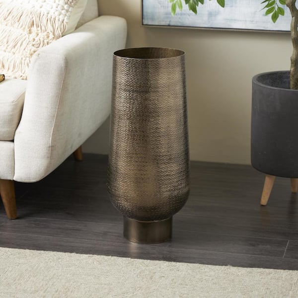 Litton Lane Brass Textured Wide Floor Aluminum Metal Geometric Decorative Vase with Elevated Base
