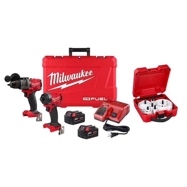 M18 FUEL 18V Lithium-Ion Cordless Hammer Drill & Impact Driver Combo Kit (2-Tool) 2 Batteries & Hole Dozer Set