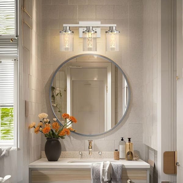 17 in. 3-Light Brushed Nickel LED Bathroom Vanity Light 5CCT Dimmable with Remote Control Crystal Bulbs
