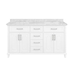 Bonica 60 in. W x 22 in. D x 34.5 in. H Double Sink Bath Vanity in White with Carrara Marble Top