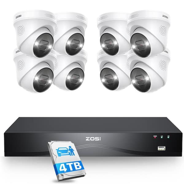 4K UHD 16-Channel(32CH Expandable) 4TB POE NVR Surveillance System with 8 8MP Wired Outdoor Spotlight Cameras
