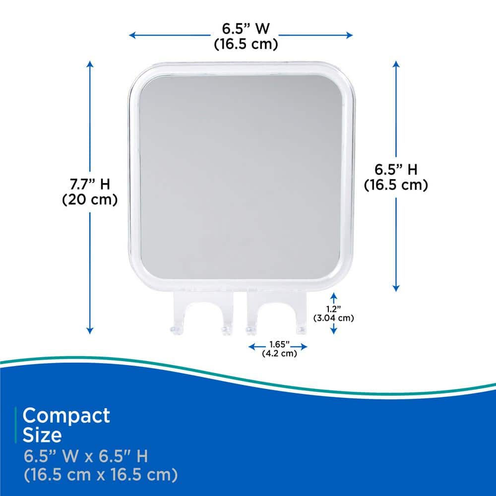 6.5" Acrylic Fogless Wall-Mounted Shower Mirror with Razor Hooks