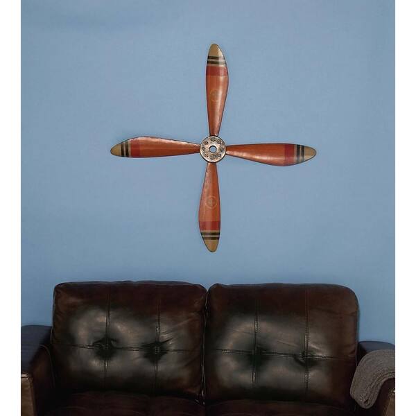 Litton Lane 34 in. x 34 in. Red Propeller Iron Wall Decor