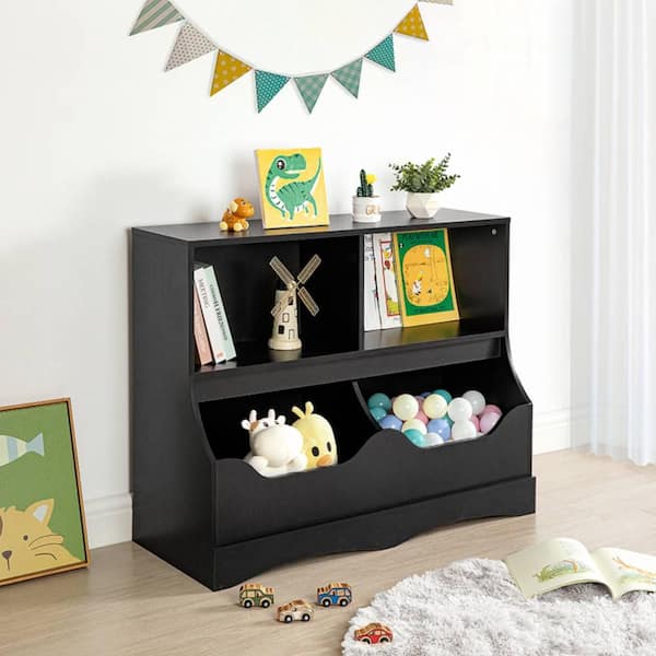 HOMESTOCK Black Kids Toy Storage with Bookshelves 68241 The Home