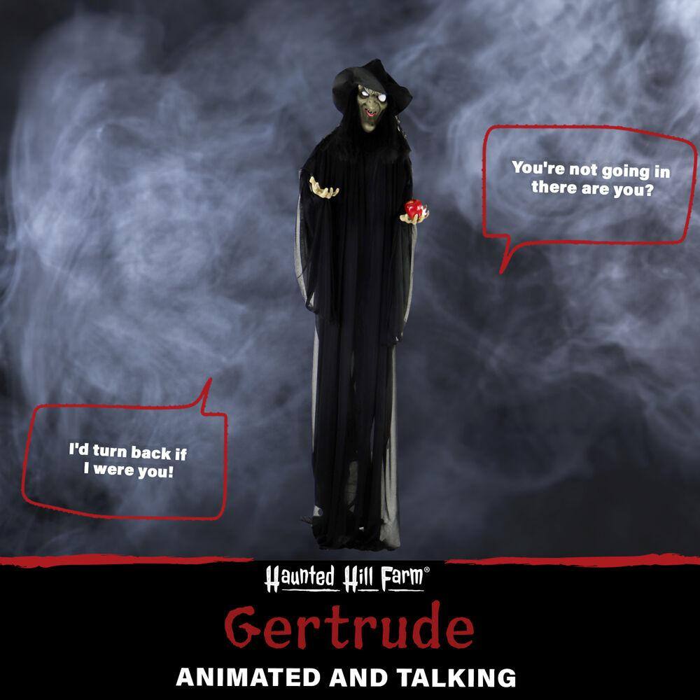 Life-Size Black Polyester Witch Animatronic with Red Apple