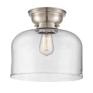 Bell 12 in. 1-Light Brushed Satin Nickel Flush Mount with Clear Glass Shade