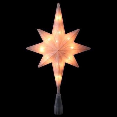 Frosted Bethlehem Star with Gold Scrolling Christmas Tree Topper in Clear Lights