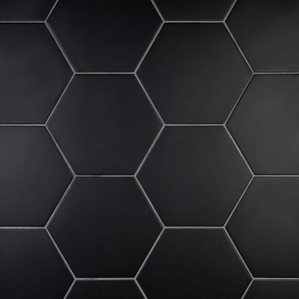 Merola Tile Apini Hex Matte Black 9-1/8 in. x 10-1/2 in. Porcelain