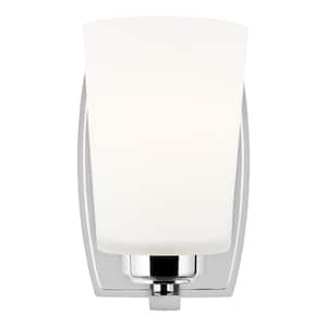 Franport 5 in. 1-Light Chrome Traditional Chic Wall Sconce Bathroom Vanity Light with Etched White Glass Shade