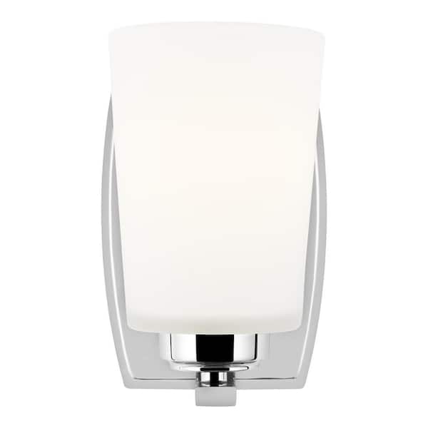 Generation Lighting Franport 5 in. 1-Light Chrome Traditional Chic Wall Sconce Bathroom Vanity Light with Etched White Glass Shade