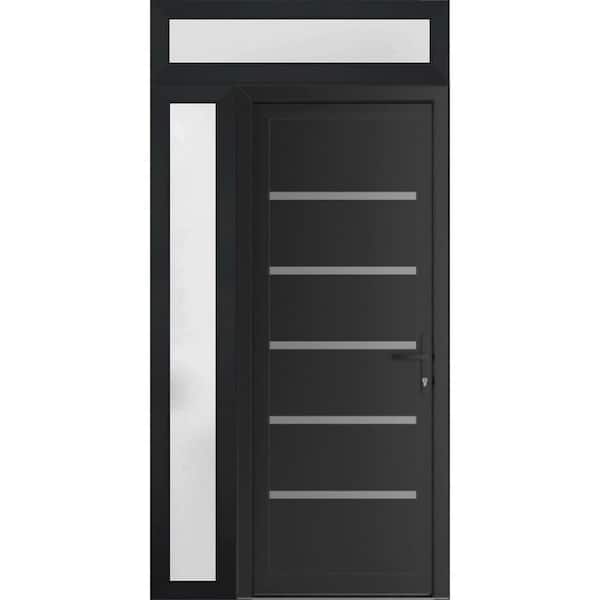 44 in. x 94 in. Left-hand/Inswing Frosted Glass Matte Black Steel Prehung Front Door with Hardware