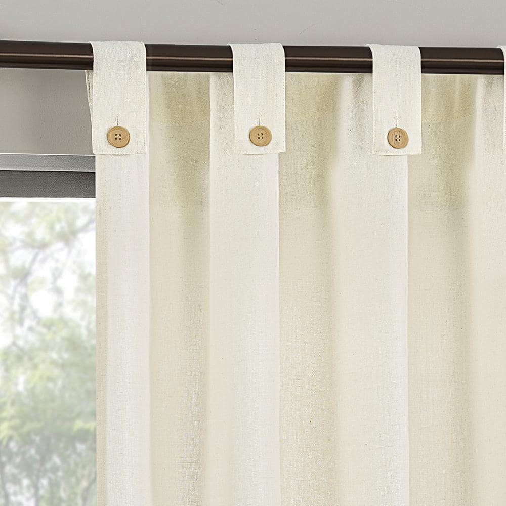 Boulder Button Tab Cream Cotton Blend 40 in. W x 84 in. L Tab Top Light Fil