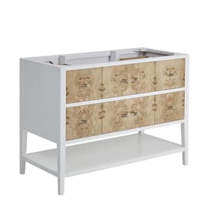 Olena 47.75 in. W x 23.38 in. D x 34.88 in. H Bath Vanity Cabinet without Top in Polished White and Light Mappa Burl
